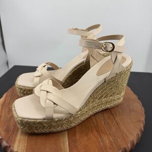 Stuart Weitzman Braida Max leather espadrille wedge sandals cream white sz 9